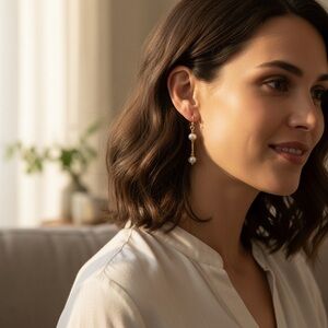 Handmade Freshwater Pearl Gold Tone Beaded Dangle Earrings